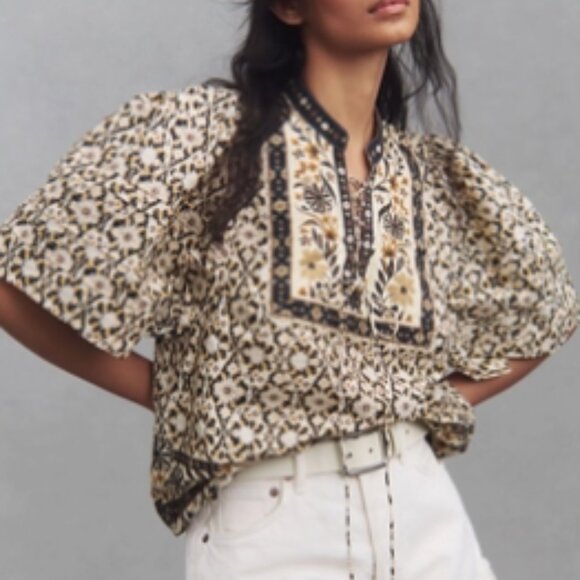 By Anthropologie Pleated Puff-Sleeve Blouse - Medium - Picture 2 of 6